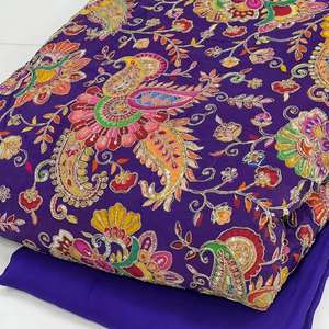 Premium Natural Crepe Big Kerry Design <b>Fabric</b> Heavily Embroidered Dyed Eco-Friendly Quick-Dry Breathable Fashion Apparel Bag - Product Image 1