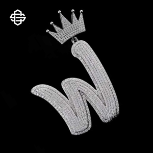 Personalizado W letra colgante Hiphop Moissanite Iced Out Crown Charm Bling collar hombres moda rapero joyería regalo - Product Image 2