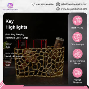 Luxurious Style High Quality Aluminum <b>Gold</b> Plated Rectangle Shape Ring Cut Work Sleeping Flower <b>Vase</b> for Home Decoration - Product Image 2