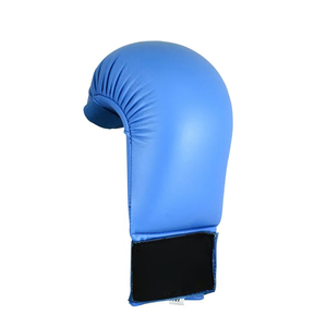 Guantes de boxeo de cuero real Diseño de logotipo personalizado Guantes de entrenamiento de boxeo Artes marciales Cuero Azul Entrenamiento Guantes de combate - Product Image 2