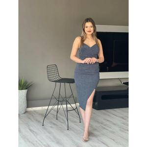 Abito da sera Araboy argenteo con cinturino senza maniche da donna con stelle An38990 38990