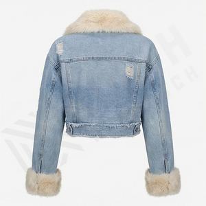 European American Washed Denim Short Jackets Slim Fit Fashion Customized Color <b>Coat</b> Women Raw Edge Stylish Outerwear Streetwear - Product Image 2