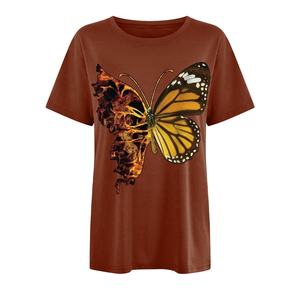 T-shirts surdimensionnés pour femmes, imprimé papillon, grande taille, Hip Hop, poids lourd, Logo imprimé, Sublimation, T-shirts à épaules tombantes - Product Image 1