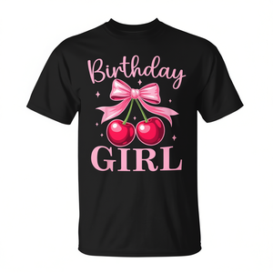 T-Shirt Coquette con Fiocco e Ciliegia per Donne, Elegante Maglietta Promozionale per Compleanno - Product Image 2