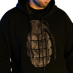 Top Notch Custom Rhinestone Design Pullover Hoodie Black Color-blocked Cotton Blended Sudadera con capucha Basics Tops para hombres - Product Image 4