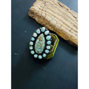 Amos Jake <b>Adjustable</b> Cluster <b>Ring</b> Mixed Turquoise & Sterling Silver Bezel Setting Inlay Gift - Product Image 4