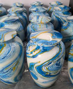 Urne de crémation en aluminium de conception de marbre bleu pour les cendres humaines | Urne funéraire en métal adulte classique | Fournitures de gros Inde - Product Image 1