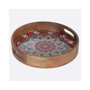 Handcrafted Wooden Enamel Serving Tray Natural Wood Dining Serving Tray - Product Image 1