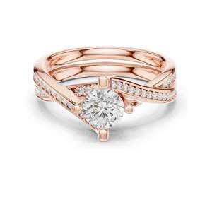 Bague pour femme avec diamant de laboratoire rond brillant de 0,936 CT, accent pavé, clarté VVS-VS EF, or 18 carats, 14 carats, 10 carats et argent 925 - Product Image 1