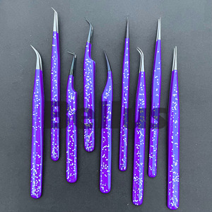 Precio de fábrica Spark Long Lash Tweezer Glitter Coated Aislamiento y volumen Herramientas de pestañas Mango suave Accesorios de pestañas al por mayor - Product Image 1