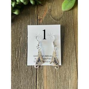 Navajo Made Vintage <b>Sterling</b> <b>Silver</b> <b>Dangle</b> Coyote <b>Earrings</b> with Shell and Pearl - Product Image 3
