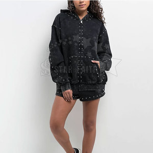 Premium Women Acid Wash Rhinestone Hoodie Transpirable Street Fashion Pullover con detalles brillantes - Product Image 4