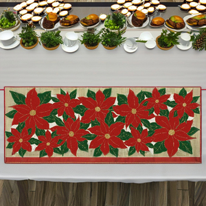 Chemin de table festif brodé fait main, multicolore, décoratif, durable, lavable, 33x90cm, pour les fêtes et les repas - Product Image 1