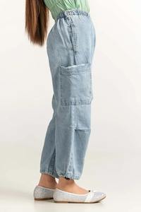 Mignon enfants filles jean confortable décontracté Denim pantalon à la mode été quotidien porter jouer tenue - Product Image 3