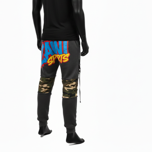 Pantalon de jogging en molleton de coton premium, tissu brossé doux, gris foncé, panneau camouflage, impression d'écran, logo personnalisé, pantalon de jogging pour homme - Product Image 5