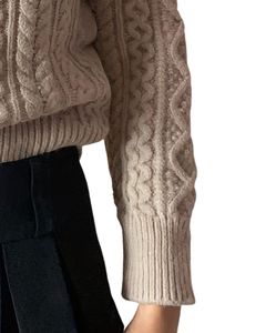 Classic Beige Heavy Cable Knit Sweater <b>Women</b> Warm Winter Pullover Soft Textured Long Sleeve Cozy Fashion Knitwear - Product Image 6