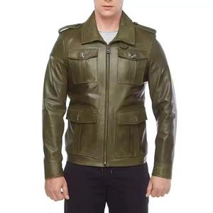 Diseño personalizado 100% Material de cuero Mangas completas Ropa de calle Chaquetas de cuero para hombres Seis bolsillos delanteros Chaqueta de cuero transpirable - Product Image 1