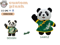 Peluche Panda Personnalisée YMM Écologique, Costume Traditionnel Chinois Vert à Motifs Floraux, Rembourrée en Coton PP, Poupée en Peluche pour Enfants