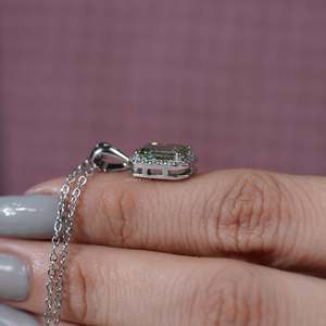 Green Fancy Intense Emerald Cut Certified IGI Lab Grown Diamond Halo <b>Pendant</b> 14K <b>Solid</b> <b>Gold</b> Elegant & Timeless Design - Product Image 6