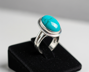 Anillo de Plata 925 Personalizado con Baño de Rodio y Oro Rosa, Engaste de Bisel con Turquesa, Joyería de Moda para Fiesta, Regalo - Product Image 5