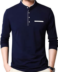 <b>Men's</b> Blue <b>Long</b> Sleeve Knitted T-Shirt O-Neck Made of Polyester/Cotton Material - Product Image 1