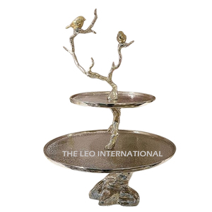 Rama de árbol Acero inoxidable Aluminio Metal Forma redonda Diseño Fancy Birthday Desert Holder Soporte de pastel pulido brillante - Product Image 5