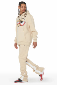 Survêtement deux pièces en coton éponge français surdimensionné pour hommes imprimé bouffant empilé personnalisé évasé hiver grande taille - Product Image 3