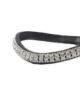 Diadema de cuero suave negro de alta calidad con forma de onda de cristal transparente de 3 filas, accesorio para brida inglesa de caballo, con logotipo personalizado, estilo indio. - Product Image 3