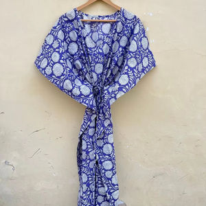 Indian Handmade 100% Cotton Kfatan Robe Smooth Floral Print Casual Beach Vacation Wear <b>Women</b> Summer Spring Winter Autumn ODM - Product Image 1