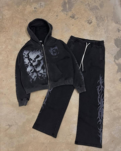 Conjunto Deportivo Vintage Lavado al Ácido Personalizado para Hombre, Ropa Urbana, Sudadera con Capucha y Pantalones Deportivos con Estampado DTG Desgastado, Bordado, 100% Algodón - Product Image 1