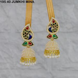 Pendientes Jhumka de pavo real de mejor diseño de calidad premium con acabado dorado y pendientes de perlas Pendientes colgantes étnicos de moda para mujer - Product Image 3