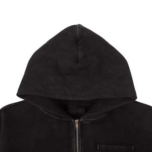 Sudadera con Capucha Unisex, Estilo Desgastado, con Parches, Lavado Ácido, Cierre de Cremallera, Corte Recto, Color Sólido, Tejido Grueso, 100% Algodón, Felpa, Estilo Vintage - Product Image 4