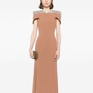 เดรสแม็กซี่ทรงนางเงือกเซ็กซี่สุดฮอตสำหรับผู้ใหญ่คอกลมปักเลื่อมประดับด้วยลูกปัดมุกแขนสั้นด้านหน้ายาวถึงพื้น - Product Image 1