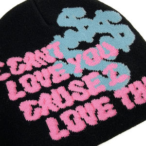 Qianzun Winter Warm High Quality Personalizable Jacquard logo Knit Cuffless Beanie Hat - Product Image 3