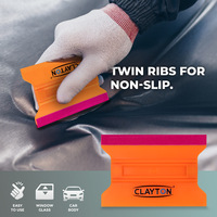 Raclette magnétique en tissu type H Clayton avec bord en feutre et double nervures, orange fluorescent, outil de pose de vinyle premium, modèle CL-424