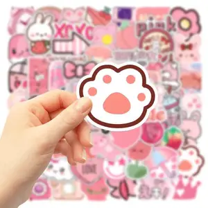 Gratis Ontwerpen Op Maat Roze Kawaii Schattige Konijn Cartoon Anime Dieren Waterdicht Gestanst Decoratieve Sticker
