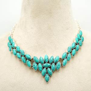 สร้อยคอพลอยเทอร์ควอยซ์สีเงินสเตอร์ลิงทำด้วยมือ925วัสดุทองคำขาวของขวัญสุดหรูสำหรับผู้หญิง NL0337-GS - Product Image 2