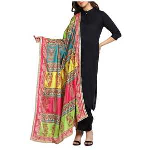 Indian Pakistani Traditional Ethnic Silk <b>Shawl</b> <b>for</b> <b>Women</b> Multi-Color Dupatta with Handmade Embroidery Muslim Department - Product Image 1