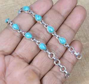 Pulsera de Plata de Ley con Turquesa Azul, Gema en Forma de Pera, Pulsera Ajustable, Joyería Hecha a Mano - Product Image 4