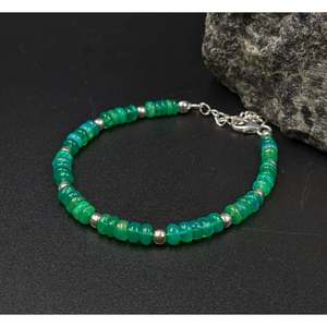 Ethiopian Green <b>Opal</b> Bead <b>Bracelet</b> with Diamond Bohemian Style Number Pattern Rhodium Plated Jewelry for Gift - Product Image 5