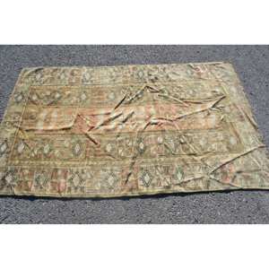 Tapis Vintage Traditionnel en Laine Beige Marron Patchwork Design 3.7X6.4 pi (112X195 Cm) Rectangle Couloir Motif Latex Viscose PP - Product Image 3