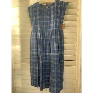 Vestido de Verano para Mujer TOSHNI, Cintura Imperio, Cuello Redondo, Manga Corta, Silueta en A, Algodón a Cuadros Azul Ceniza, Transpirable - Product Image 2