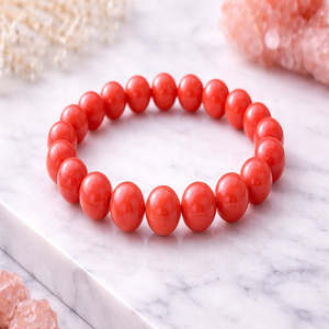 Natural Coral Beaded Bracelet with Gold Plating Ball Shape Number Pattern Featuring Opal Onyx Quartz Diamond Pearl Main Stones - Product Image 1