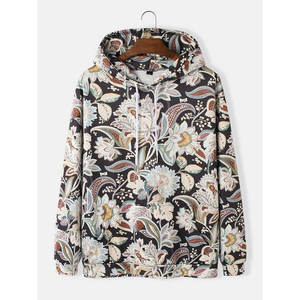mens floral hoodie vintage flower print hoodie aesthetic boho streetwear black graphic hoodie botanical pattern soft <b>comfy</b> - Product Image 1