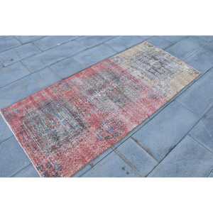 พรมลายดอกไม้สไตล์ตุรกี ขนาด 2.9x6.4 ฟุต สีแดงน้ำเงิน วินเทจ ทำจากขนสัตว์ - Product Image 3