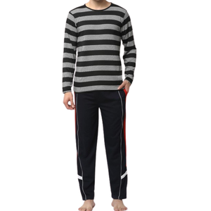 Vêtements de nuit pour hommes de grande taille | Ensemble pyjama rayé en coton avec pantalon respirant et col rond Vêtements de maison de style kurta pour hommes OEM - Product Image 5