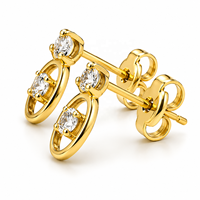 Pendientes de Oro Sólido de 14k con Circonita Redonda Doble y Diseño Ovalado Abierto para Mujer, Joyería Fina, Venta al por Mayor OEM ODM