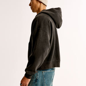 Sweat à capuche zippé en coton personnalisé vintage avec patchs en détresse broderie sweats d'hiver Logo personnalisé Applique - Product Image 4