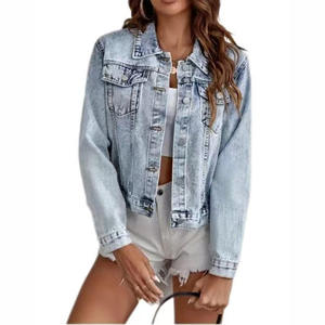 Chaqueta Vaquera Corta Estilo Vintage para Mujer, Color Azul Claro, con Decoración de Botones y Técnica de Lavado, para Primavera y Otoño - Product Image 2