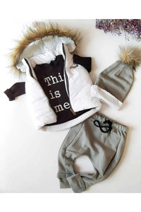 Set 4 pezzi Unisex bambino con gilet gonfiabile, felpa con cappuccio e pelliccia